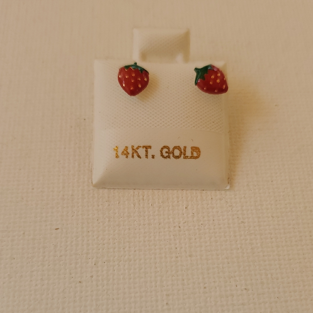 Charming Strawberry Gold Stud Earrings for Kids